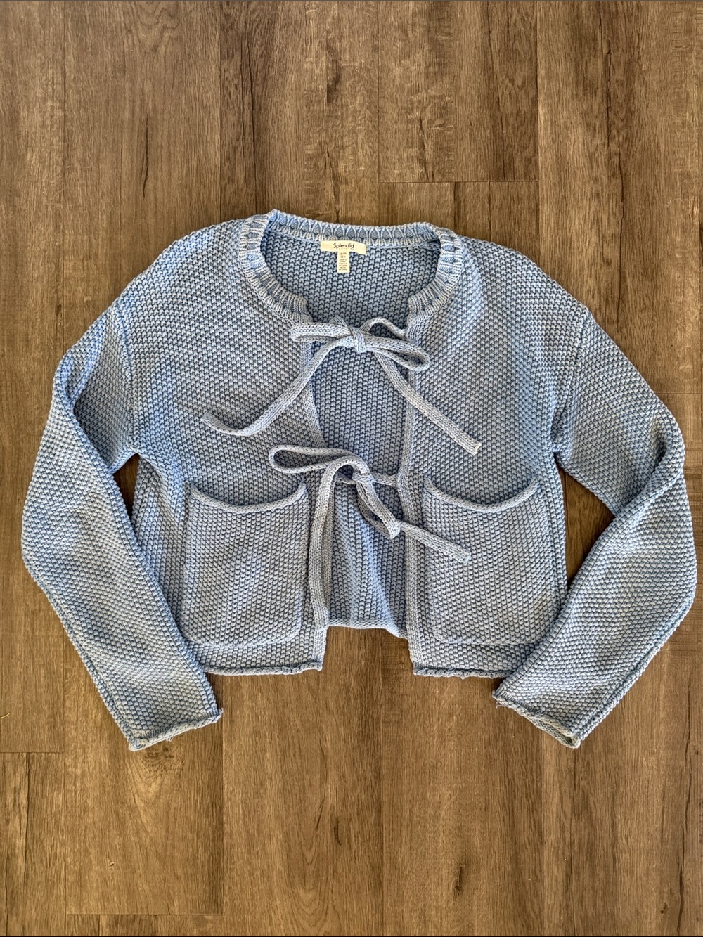 Splendid Light Blue Crochet Tie-Front Cardigan